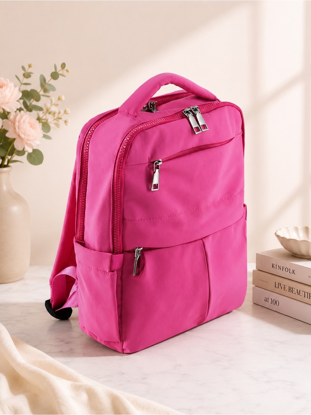 Women’s Pink Compact Backpack - Stylish Everyday Bag